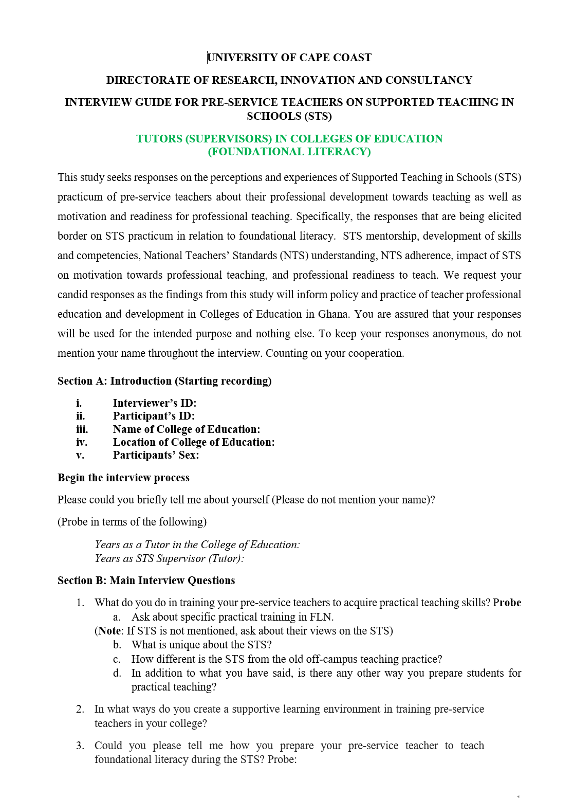 Literacy Interview Guide for Supervisors interview