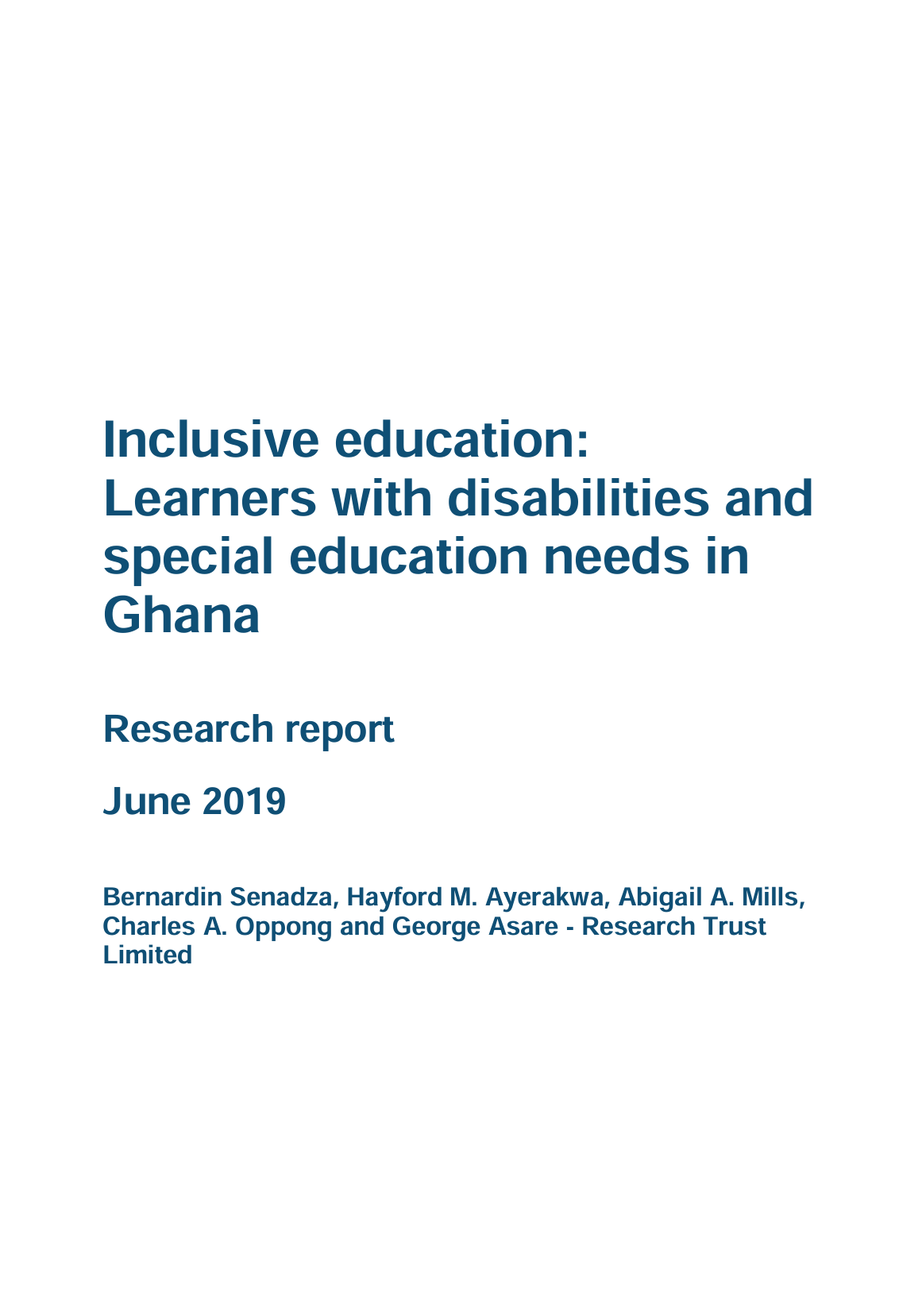 Inclusive education Learners with disabilities and special education needs in Ghana (2019) Research report
