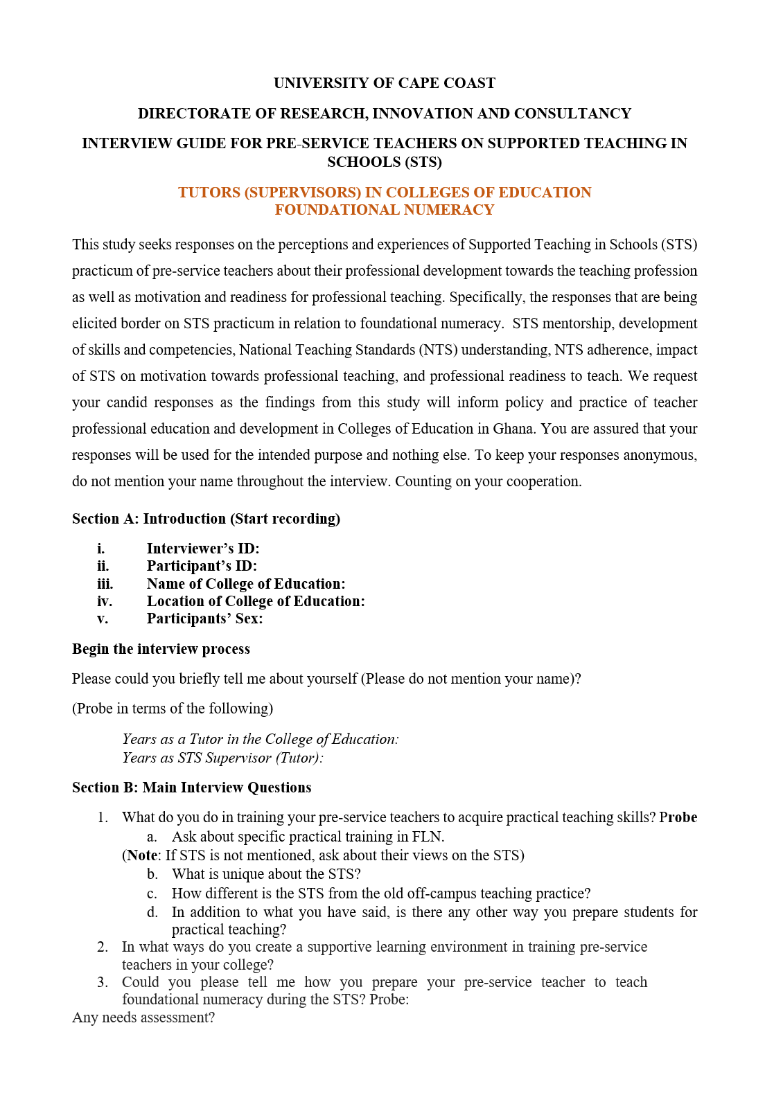 Numeracy Interview Guide for Supervisors