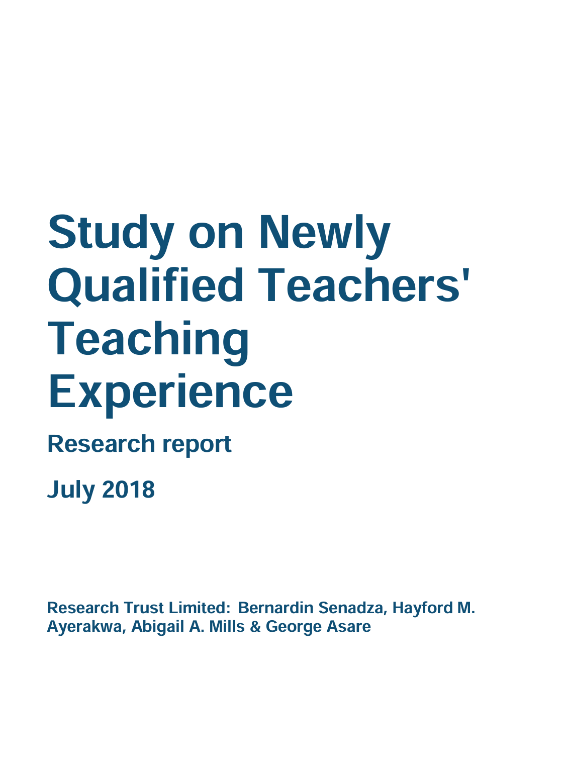 Study on newly qualified teachers' teaching experience (2018) Research report